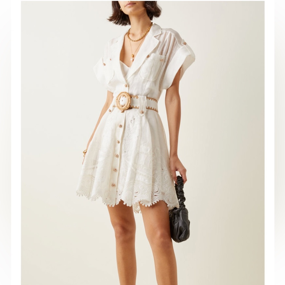 Zimmermann Postcard Belted Broderie Anglaise Embroidered Mini Dress Size 1